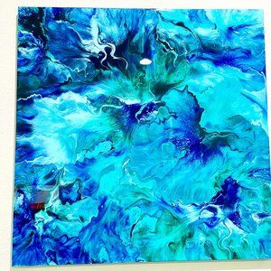 2  YES 2 30”  x 30" .75"  Sea Blow oceanic abstract Acrylic Paintings Resined